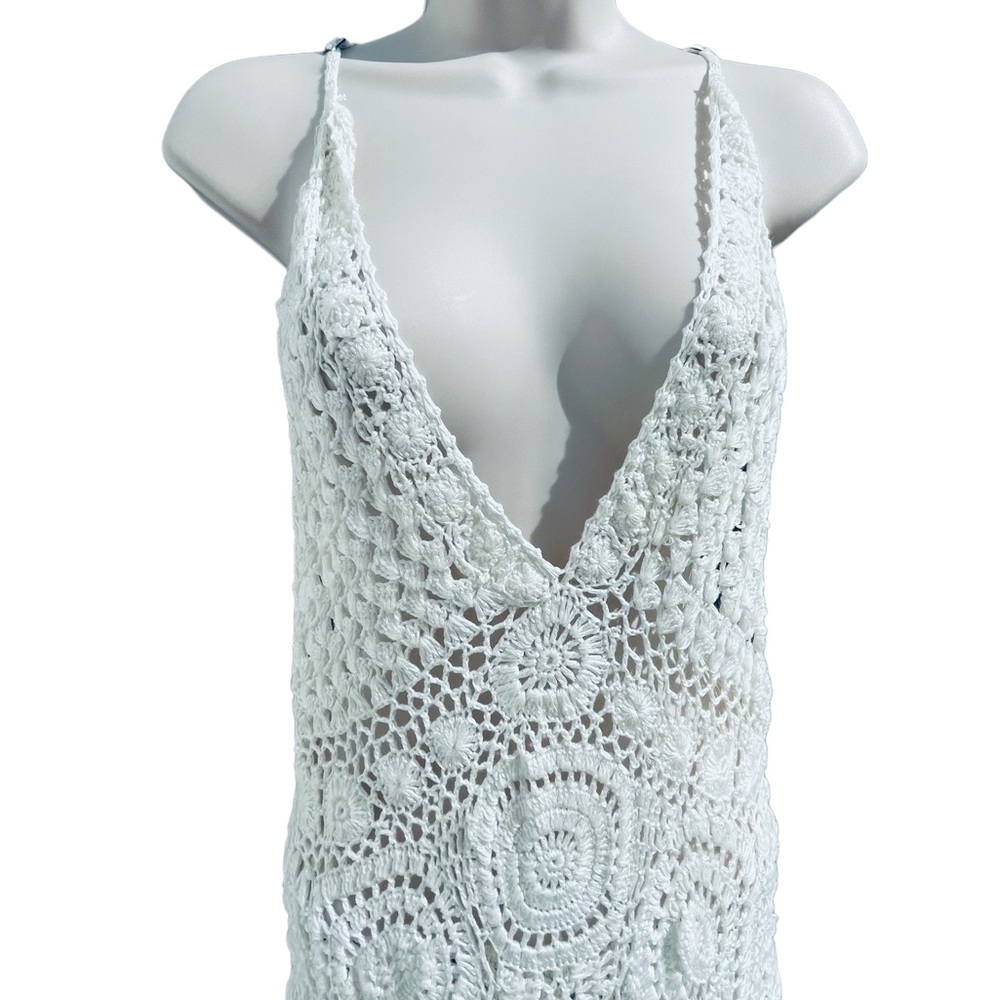 ✌🏻sold✌🏻FLOOK. Crochet Boho Cover Up Dress Size Medium Short Mini - Picture 8 of 15